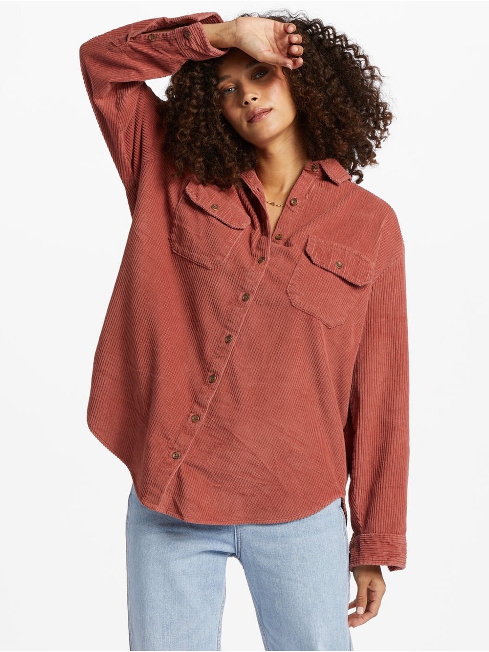 NWT Billabong Women’s Corduroy Button-Down Shirt in Terracotta